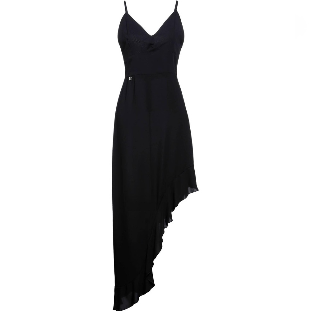 Kontatto Womens Asymmetrical Midi Black Sleeveless Maxi Dress Size M
